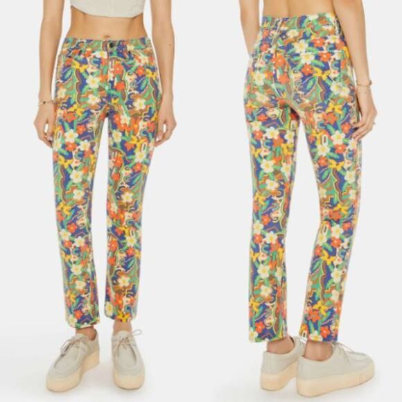 MOTHER The Insider Flood Straight Leg Jeans Floral Print Cosmic Blooms Size 29 - Picture 1 of 14